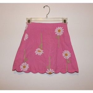 Lilly Pulitzer Vintage Pink White Green Daisy Skirt Scallop Hem Girls Size 7